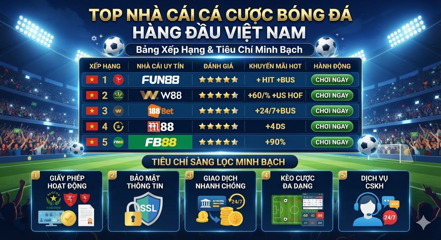 Top nhà cái cá cược bóng đá hàng đầu Việt Nam